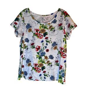 Lands’ End White Floral Botanical Short Sleeve Size Large
